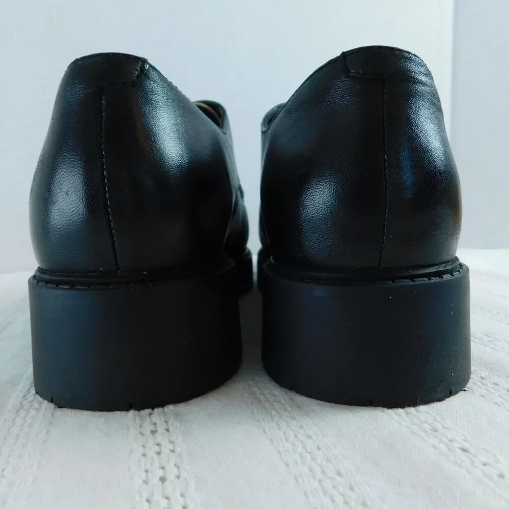 Seychelles Leather Loafers 7.5 Catch Me Black Cream Buckle Shoes Womens Retro